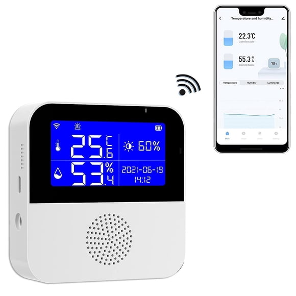 Wifi Temperature Humidity Monitor, Wireless Digital Thermometer Hygrometer With Lcd Display, Buzzer Alarm & App Alert, Smart Temperature Humidity Sens