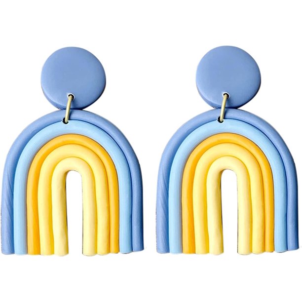 Preciosos aretes colgantes de arco iris de arcilla, aretes de aro redondos con forma de abanico en U de resina rosa colorida para mujeres y niñas, estilo Vsco Y2k, dulce y lindo regalo de joyería