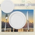 thumbnail image 3 of Ambesonne City Place Mats Set of 4, Tranquil Sunrise Midtown, Standard Size, Pale Blue Peach Tan, 3 of 6