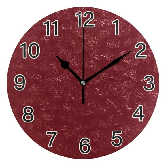Ryvnso Dark Red Wall Clock Non Ticking Silent Kitchen Clock Battery Operated Clocks 10 inch