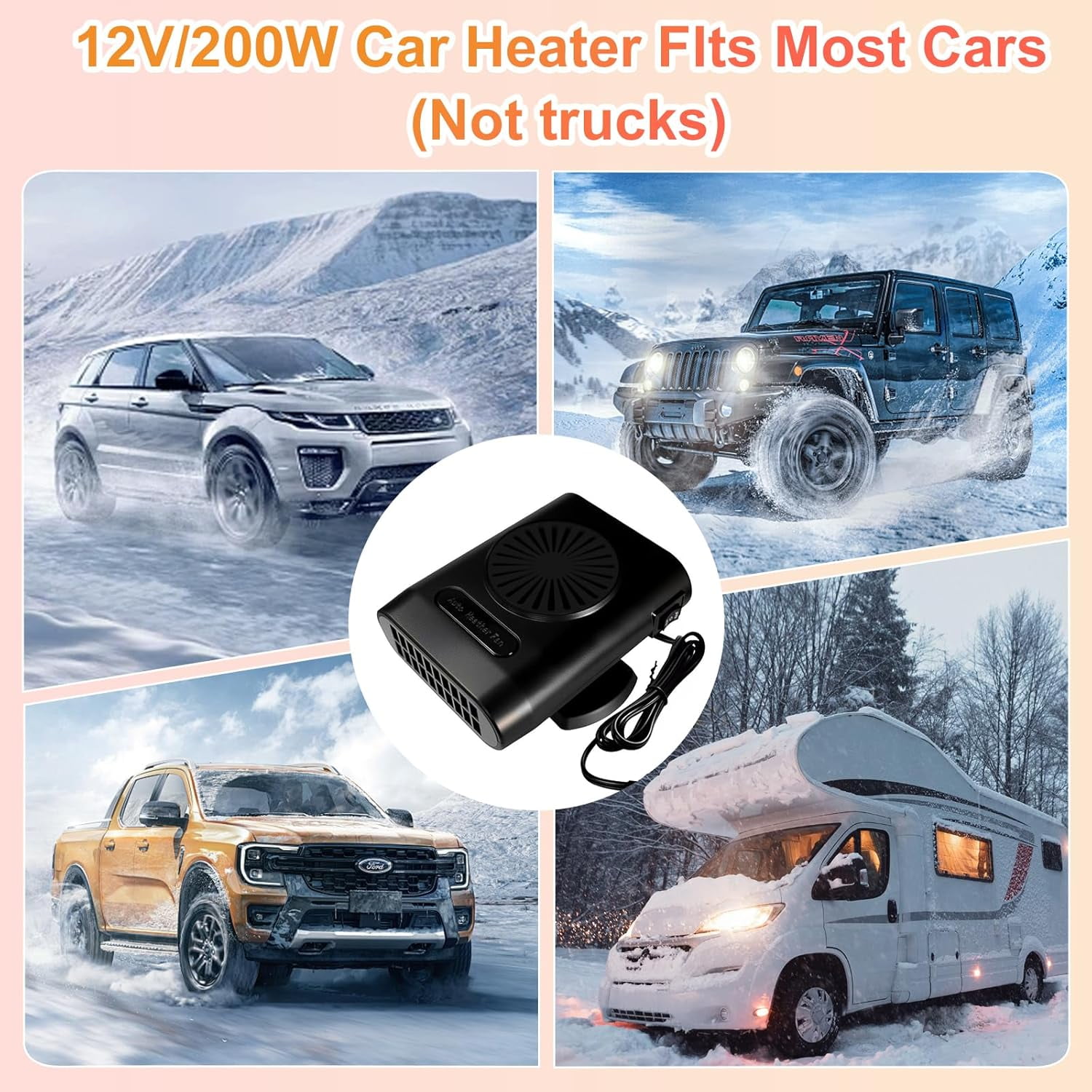 Car Heater Portable 12V 200W Car Heaters for Vehicle,2-in-1 Heating & Cooling Fan,Plug in Car Heater for Cigarette Lighter,360° Rotatable Defogger for Car Windshield for Car,RV,SUV