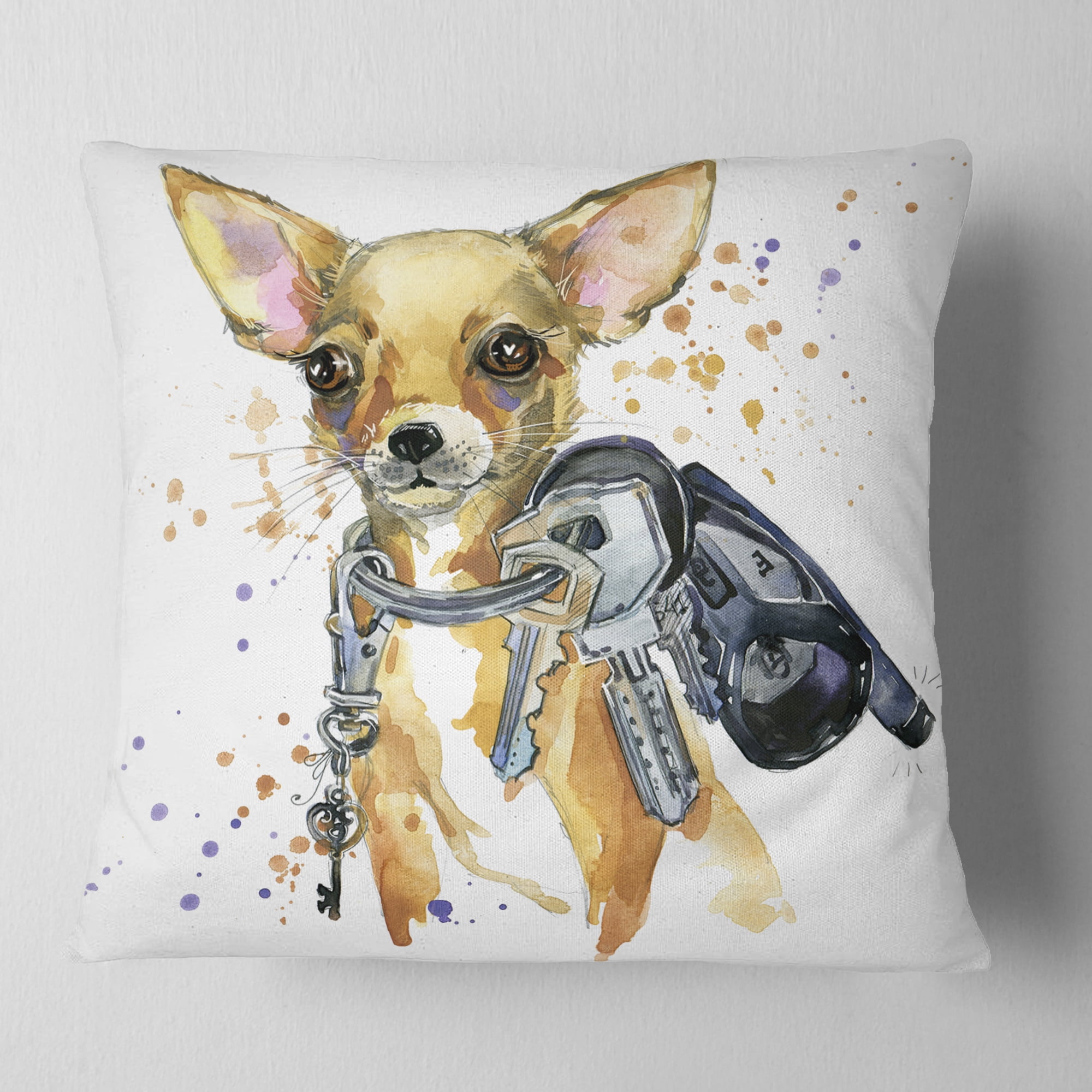 Designart Brown Toy Terrier Dog Watercolor - Abstract Throw Pillow - 16x16
