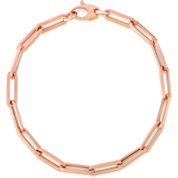 Floreo 14k Rose Gold 4.1mm Hollow Paperclip Link Chain Bracelet - 7.5 Inch
