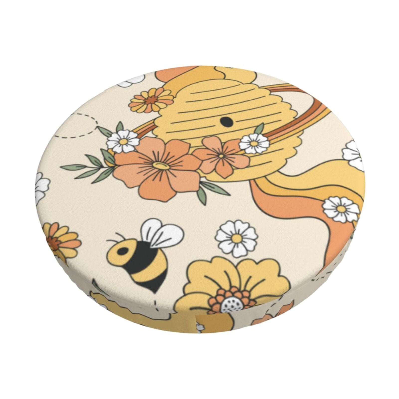 Easygdp Groovy Floral Print Easy To Install Bar Stool Covers&Stool Covers Round&Elastic Stool Cover, Barstool Covers,Washable&Bottom With Elastic Edge-12 inch