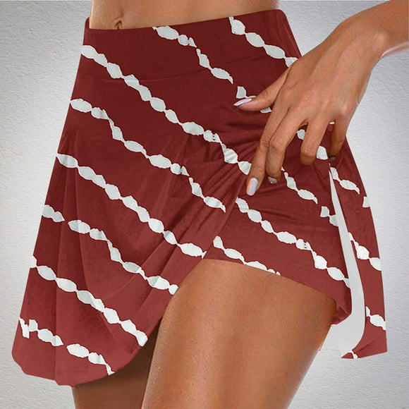 Shorts for Women TopLLC Womens Shorts Women's Summer Leaf Print Pleated Tennis Skirts Athletic Stretchy Short Yoga Fake Two Piece Trouser Skirt Shorts Women shorts