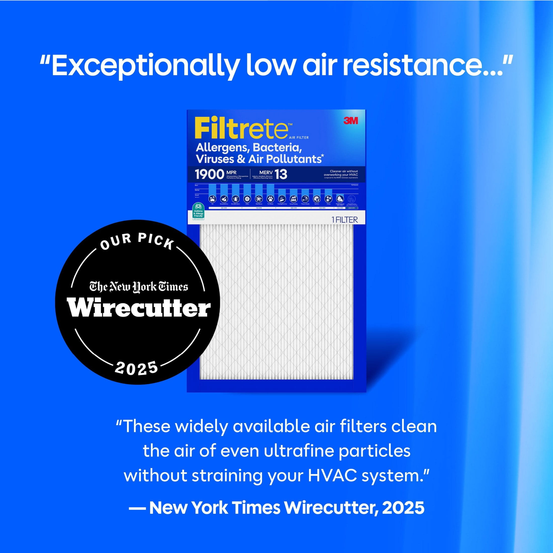 Filtrete 16x25x1 HVAC Furnace Air Filter, MPR 1900 MERV 13, Premium Allergen, Bacteria and Virus, 2 Pack