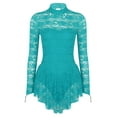 thumbnail image 6 of ZDHoor Women's Long Sleeves Lace Figure Ice Roller Skating Ballet Dance Leotard Dress Costume Teal S, 6 of 7