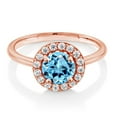 thumbnail image 2 of Gem Stone King 18K Rose Gold Plated Silver Engagement Ring Topaz and Moissanite (1.89 Cttw) (Size 7), 2 of 4