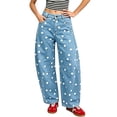 thumbnail image 2 of Polka Dot Jeans Women Y2K Low Rise Baggy Denim Pants Vintage Wide Leg Jeans Streetwear, S, 2 of 6