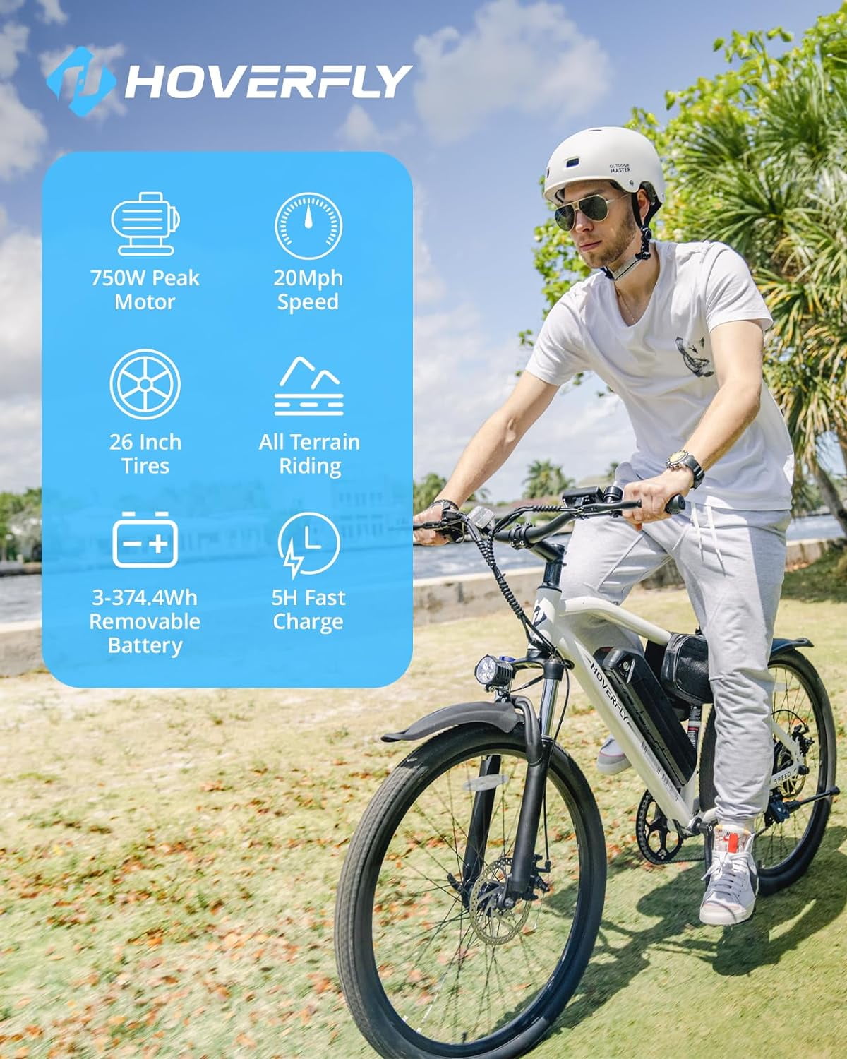 HOVERFLY OUREA 26" Adult Mountain Electric Bike, 48V,Peak 750W Motor, 20 MPH, Max Weight 264 lbs, Black,UL2849