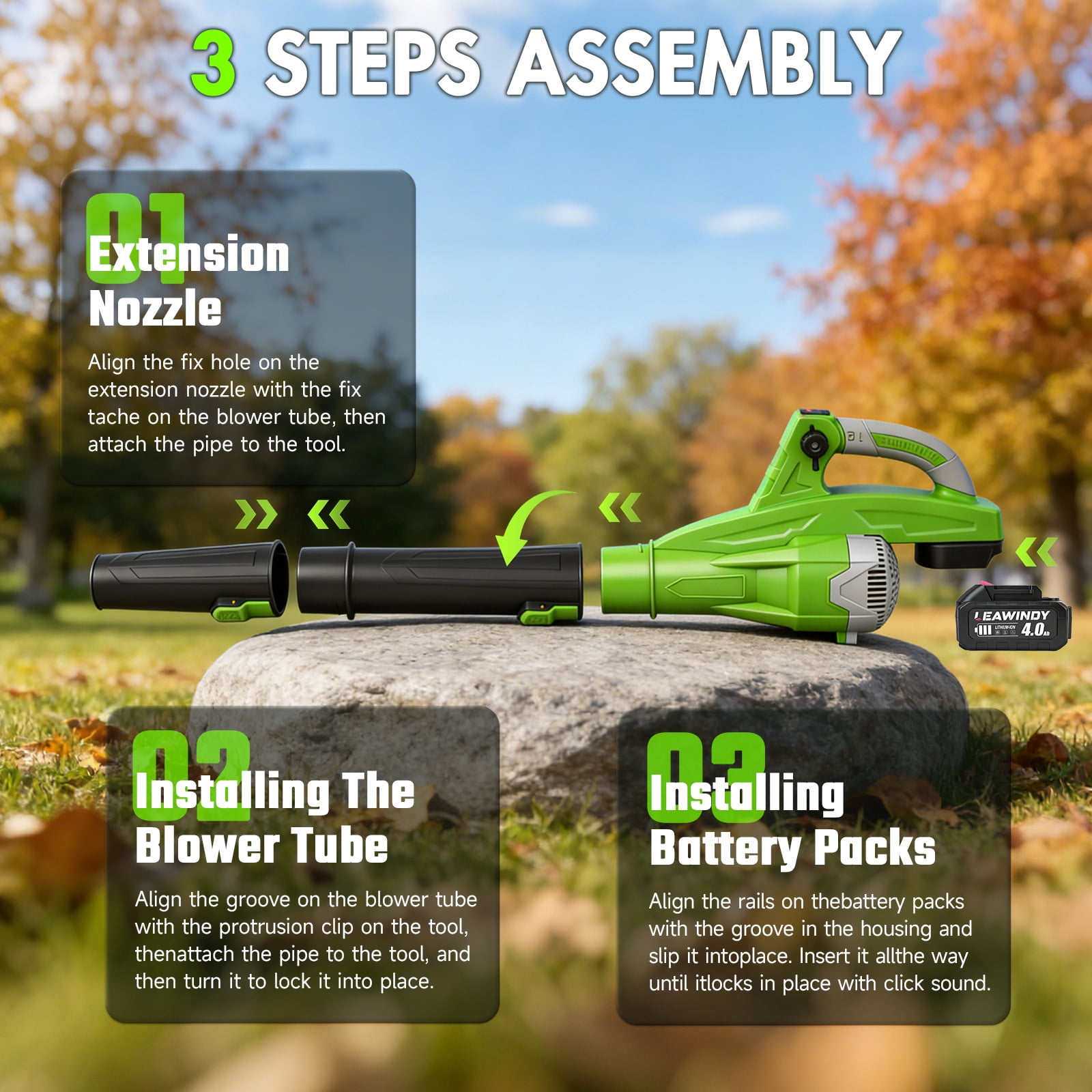 Cordless Leaf Blower, 200 MPH 850 CFM Electric Blower with 8 Speeds, 2×4.0AH Batteries and Charger, Lightweight for Yard, Patio and Dust Cleaning