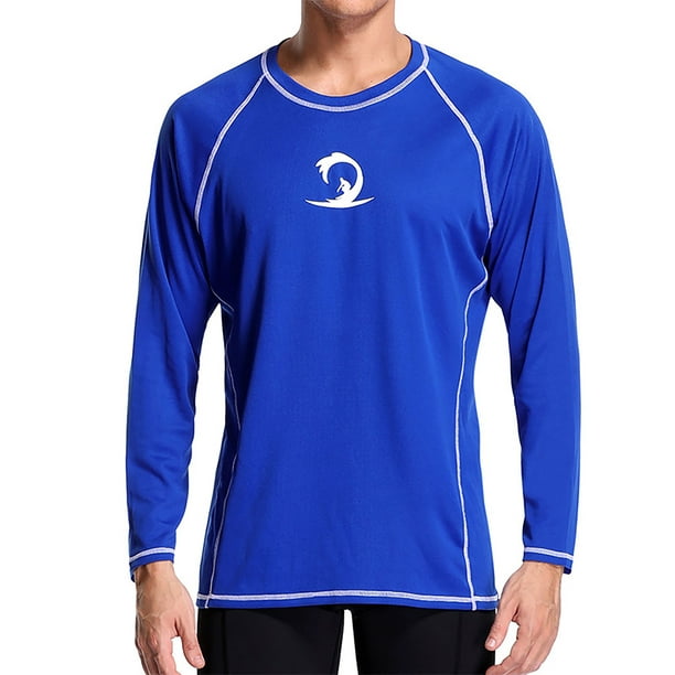 LUXUR Men's Swim Shirt UPF 50 Tee Tops Long-Sleeve Stretchy T-Shirts Sun  Protection Swimming Blue M
