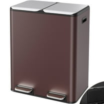 Pirecart 16 Gallon Dual Trash Can Stainless Steel Step Garbage Can Rubbish Bin with Soft-Close Lid, Brown
