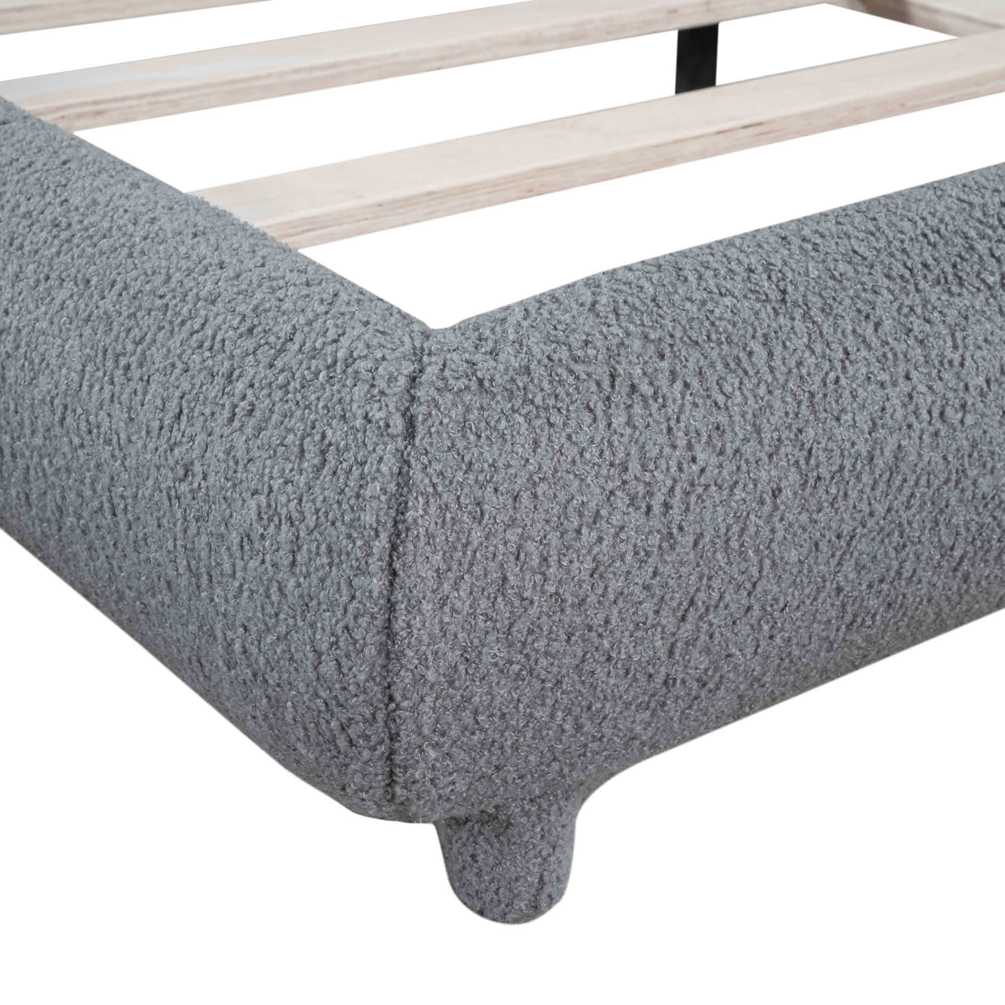 MAYEERTY Teddy Fleece Upholstered Platform Bed with Curved Design, Sturdy MDF Frame & Easy Assembly
