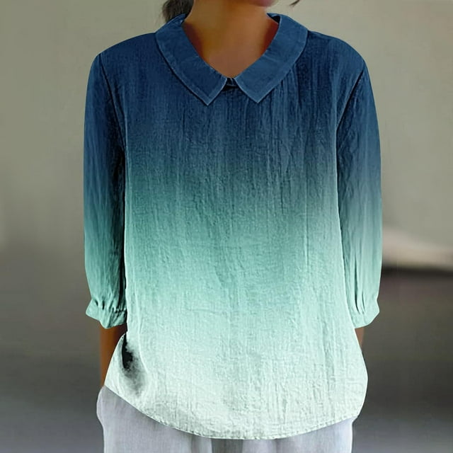 RXIRUCGD Haut Rétro Décontracté pour Femmes, Manches 3/4 Imprimées, Bleu Ciel, Taille : L