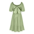 thumbnail image 3 of LLYwey Girls Robes d'Été à Volants, Robe Décontractée Fluide pour Filles, Robe de Plage Unie à Manches Bouffantes Plissée Longueur Genou, Vert, 12T, 3 of 7