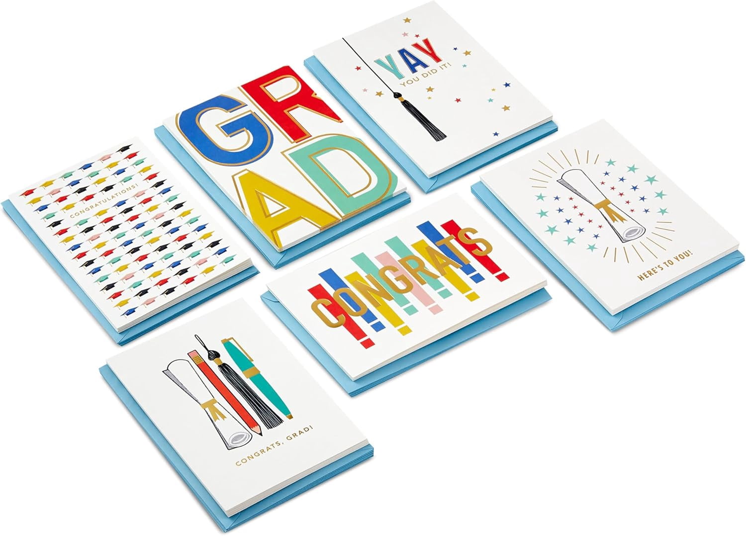 Graduation Cards Bulk Assortment, Colorful Congrats (36 Cards and Envelopes, 6 Designs)