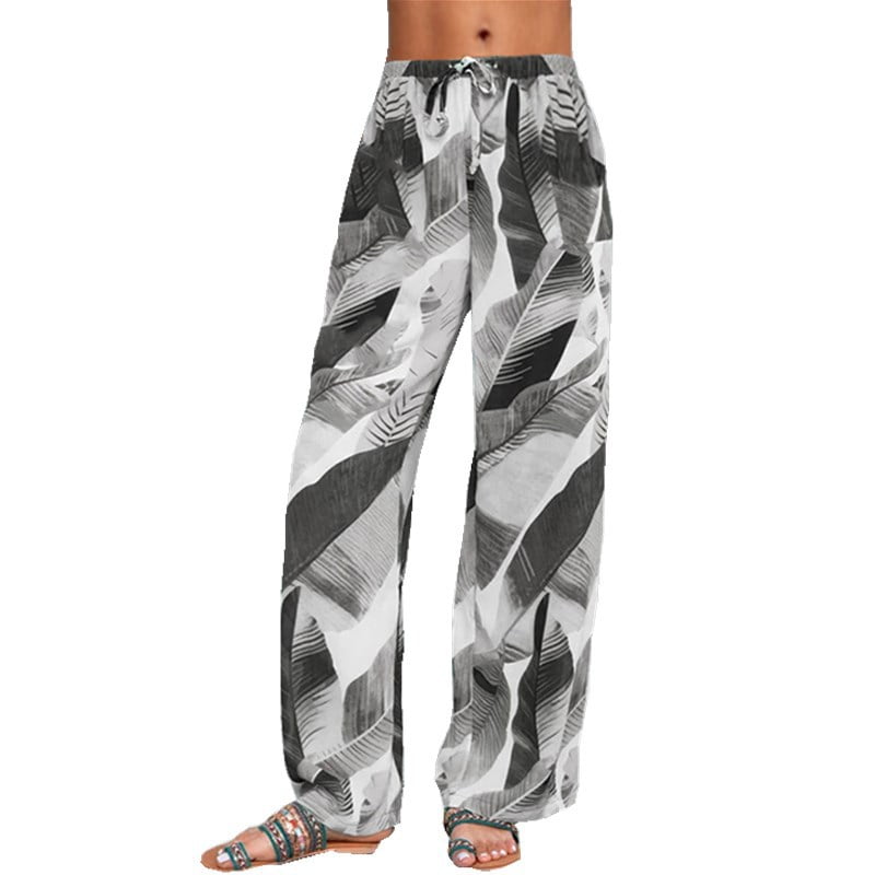 New Women's Leaf Print Trousers Casual 