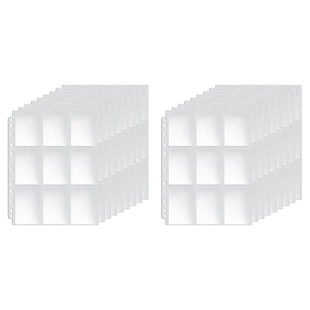 100X Bolsillos de Doble Cara Páginas de Tarjetas de Intercambio Fundas de Plástico Transparente de 9 Bolsillos Protectores de Tarjetas de Juego para Carpetas de 3 Anillas