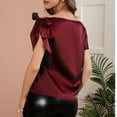 thumbnail image 4 of Bigersell Tunic Blouses for Women Fashion Women Summer Skew Collar Solid Bandage T-shirt Commute Short Sleeve Tops Blouses Women's Plus Swing V-Neck Short Sleeve Tops Style B52889, Red M, 4 of 4