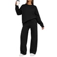 thumbnail image 2 of Zynoxe Womens Two Piece Sweatsuit Sets Solid Color Loose Crew Neck Long Sleeve Sweatshirt and Wide Leg Pants Lounge Sets for Daily Wear, 2 of 7