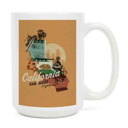 

15 fl oz Ceramic Mug San Diego California State Photomontage State Series Contour Dishwasher & Microwave Safe