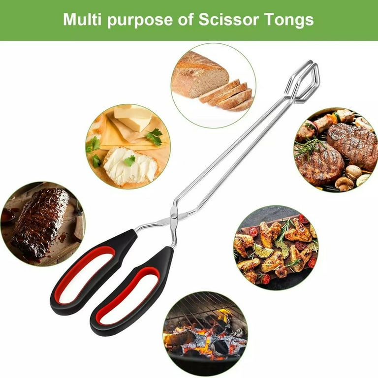 Grill Tools Set - 2pc Stainless Steel Grill Tongs Silicone Thongs for  Cooking Extra Long Scissors Pliers Kitchen Tools BBQ Accessories For Outdoor