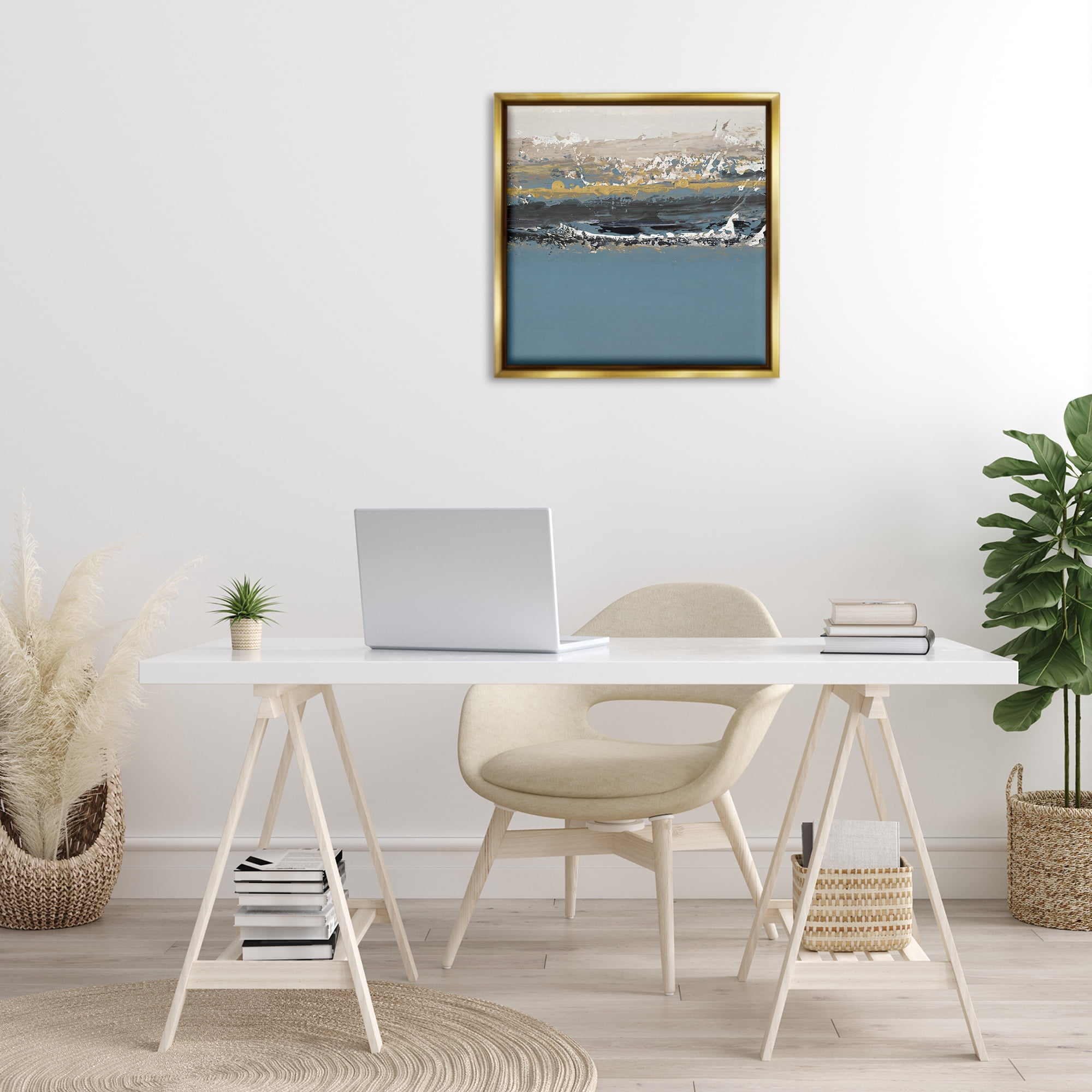 Stupell Industries Paint Streaked Abstraction Abstract Painting Gold Floater Framed Canvas Art Print Wall Art, 25 x 25