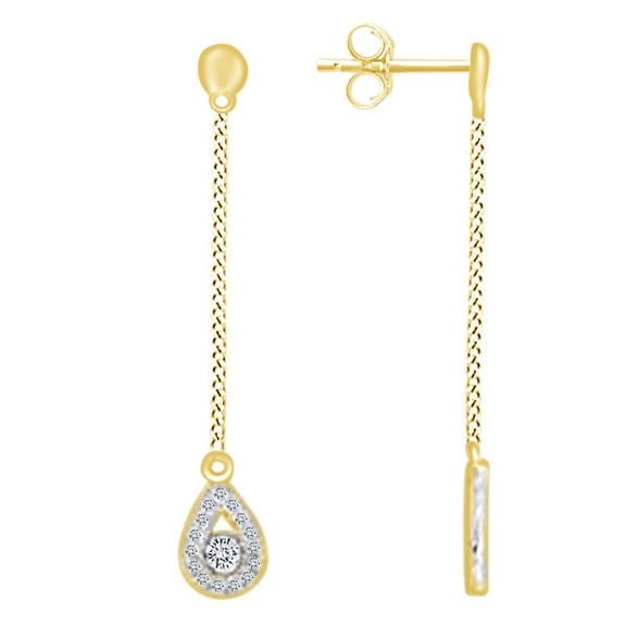 AFFY Round White Natural Diamond Drop Long Dangling Earrings In 10K Solid Yellow Gold ( 0.10 Cttw , I2-I3 Clarity , I-J Color)