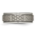 thumbnail image 3 of Chisel Titanium Brushed and Polished Celtic Laser Design 8mm Ridged Edge Band TB11B, 3 of 7