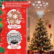 Christmas Tree Topper, Snowflake Tree Toppers Lighted Indoor with Rotating 3D Snowflake LED Projector, Hollow Glitter Lighted for Christmas Tree Decorations Holiday Ornaments, Sliver