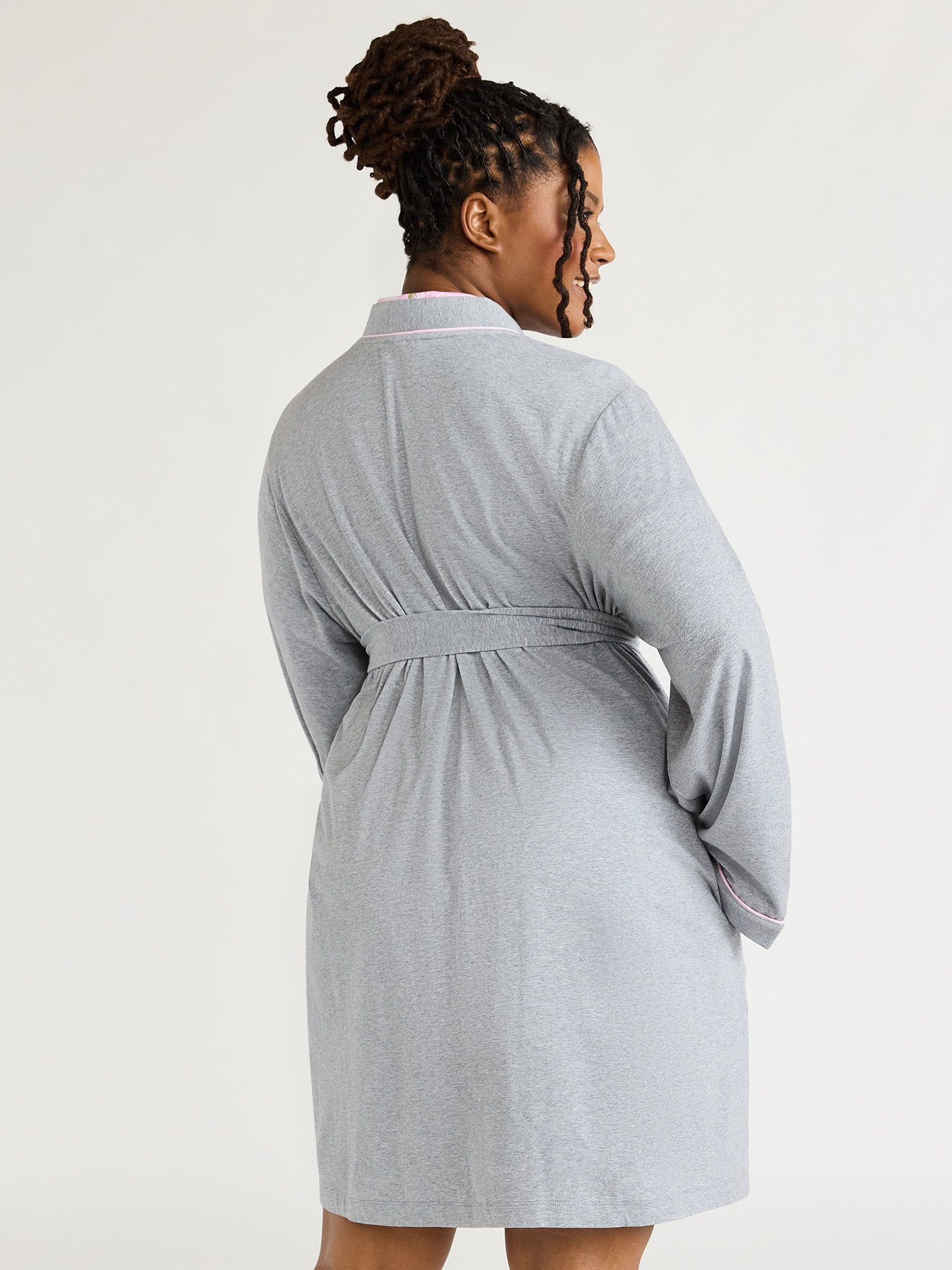 Joyspun Women's Cotton Blend Knit Wrap Robe, Sizes S to 3X