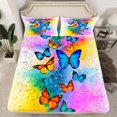 thumbnail image 2 of jejeloiu Colorful Butterflies Twin Sheet Sets,Wild Flying Animal Twin Fitted Sheet,Watercolor Splashing Ink Flat Sheet For Girls Kids,Super Cozy Room Decor,3 Pieces, 2 of 7