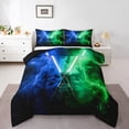 thumbnail image 2 of Erosebridal Blue Lightsaber Bedding Sets King with Comforter, Games Neon Light Sword Duvet Insert, Starry Sky Decor, Reversible, 2 of 8
