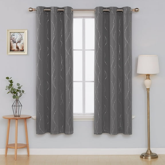 Deconovo Blackout Curtains Energy Saving, 2 Panels, Light Gray, 42W x 63L Inch, Noise Reducing Thermal Insulated Wave Line Dots Room Darkening