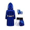 thumbnail image 4 of Sinleey Kids Boys Girls 3Pcs Boxing Suit Satin Hooded Boxing Robes with Boxer Shorts and Punching Sparring Gloves Set Royal Blue 10, 4 of 9