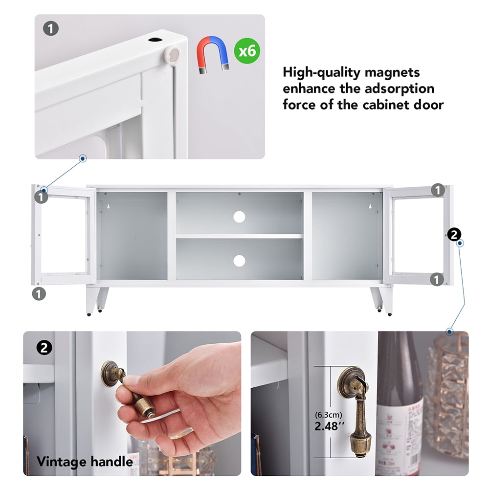 Lowestbest Industrial Metal TV Stand with 2 Glass Door for TVs up to 55", White Lowestbest Industrial Metal TV Stand with 2 Glass Door for TVs up to 55", White