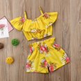 thumbnail image 5 of Toddler Kids Baby Girl Floral Halter Ruffled Tops Outfits Clothes T-shirt Tops+Pants/Shorts 2PCS Set, 5 of 5