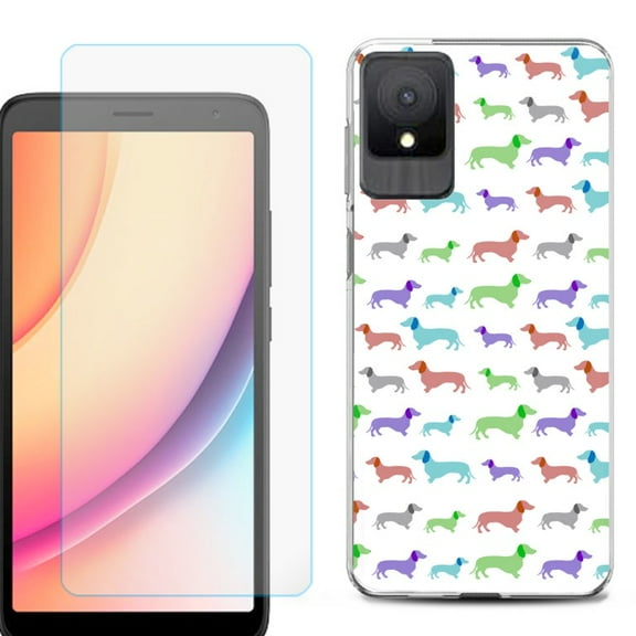 For TCL K11 Phone Case Cover, Shockproof Case with Tempered Glass Screen Protector, by OneToughShield - Colorful Dachshund/Puppy