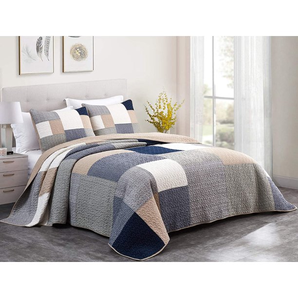 Chezmoi Collection 2Piece Plaid Cotton Patchwork Quilt Reversible