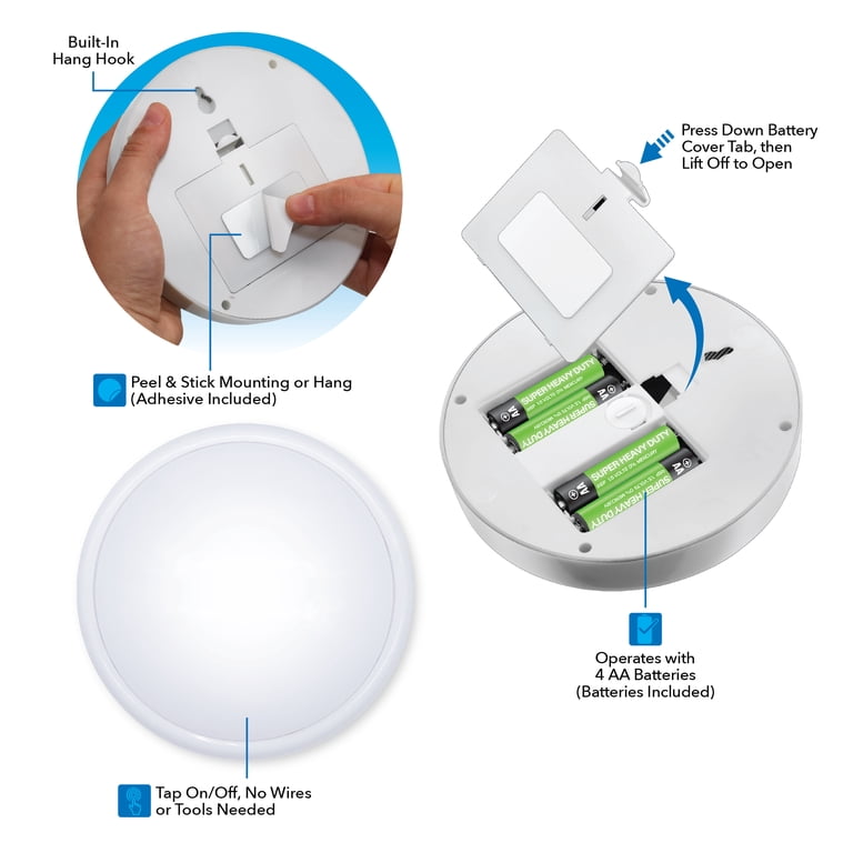 Great Value Wireless LED Tap Light 3-Pack, White photo 8