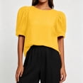 thumbnail image 5 of HongQid Women's Blouse Puff Short Sleeve Tops Crinkle Woven Round Neck Lightweight Shirt Loose Summer Casual Trendy Clothes, 5 of 7