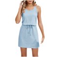 thumbnail image 1 of AherBiu Robes pour Femmes Sans Manches Broderie Anglaise Robe Mini Décontractée Bretelles Spaghetti Col Rond Lacée Robe Courte, 1 of 7