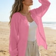thumbnail image 3 of Womens Ruffle Blouses Women's Linen Button Shirt Raglan Long Sleeve Crew Neck Blouses Loose Upf Sun Protection Outdoor Athletic Tops L, 3 of 8