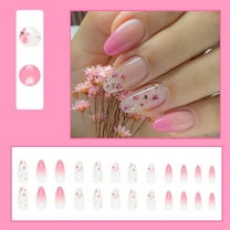 GHSOHS French Tip Press on Nails Medium Long Full Cover Nails Butterfly Fairy Style Multi Color Ice Penetration Cool Fragrance Floral Nail Stickers with Glue
