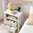 thumbnail image 5 of Fluted Nightstand with Charging Station, 21" Wide Modern Bedside Table with 2 Drawers & Open Shelf, Wood End Table with Storage & Metal Handle for Bedroom, Small Spaces, Creamy White, 5 of 14
