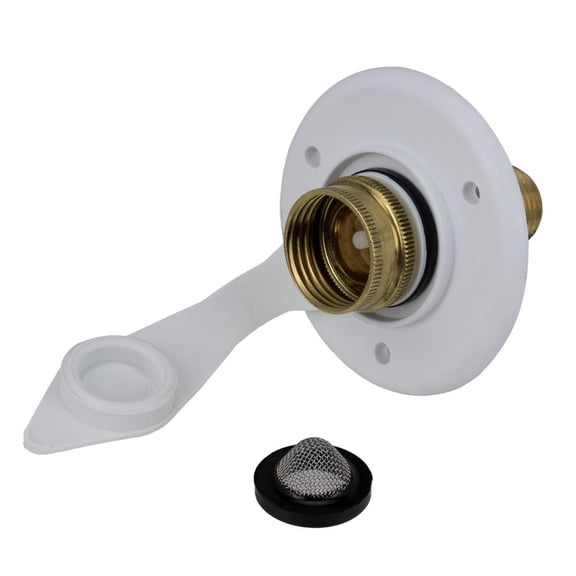 B&B Molders City Water Fill Inlet with Brass Valve, White