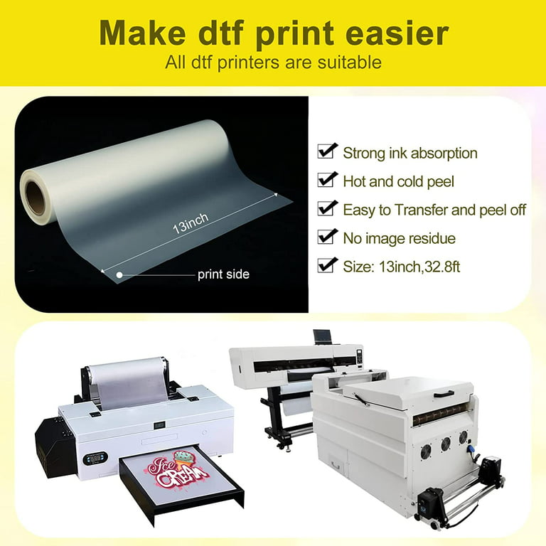 Yamation DTF Transfer Film Roll 13inch 32.8ft-Premium Double-Sided Matte  Finish Direct to Film Roll Hot or cold peel 
