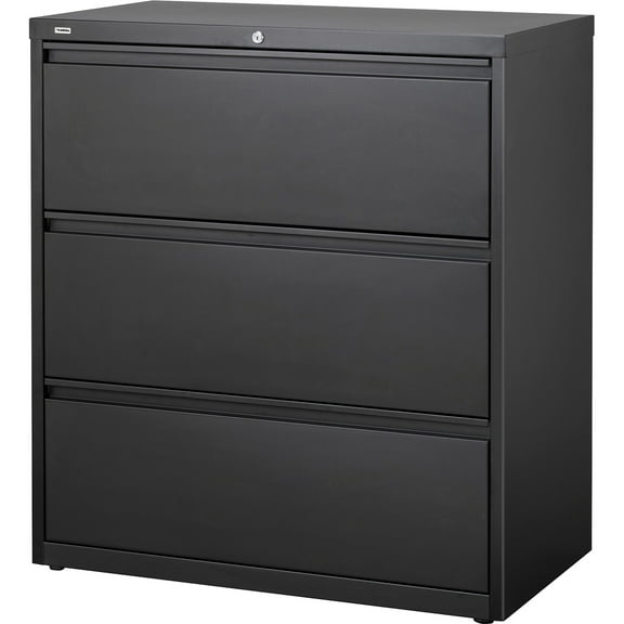 Lorell 3-Drawer Black Lateral Files - 36" x 18.6" x 40.3" - 3 x Drawer(s) for File - Letter, Legal, A4 - Lateral - Locking Drawer, Magnetic Label Holder, Ball-bearing Suspension, Leveling Glide - Blac