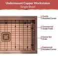 thumbnail image 3 of Strictly Sinks Undermount Workstation Kitchen Sink– Copper 32 Inch 16 Gauge Single Bowl Kitchen Sink with Accessories, 3 of 10